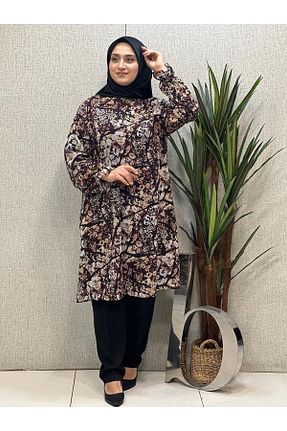 تونیک حجاب بژ زنانه پنبه ای Butik büyük beden - کد 703455951