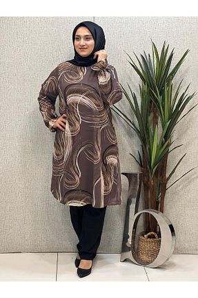 تونیک حجاب فیروزه ای زنانه پنبه ای Butik büyük beden - کد 703447033