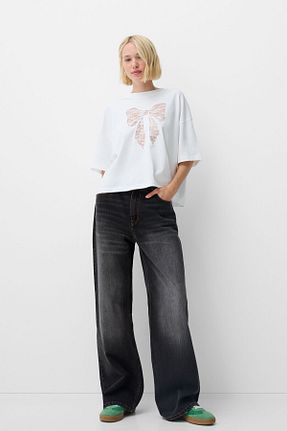 شلوار جین مشکی زنانه رگولار Bershka - کد 844564749