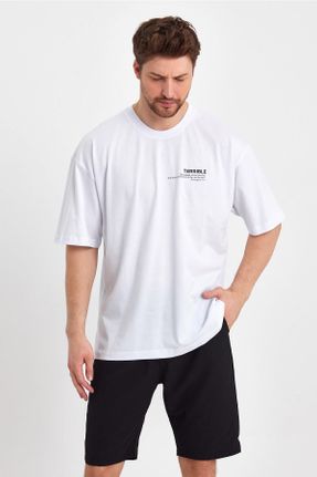 تی شرت سفید مردانه اورسایز یقه گرد تکی بیسیک کد 695151906