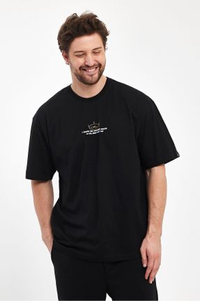 تی شرت مشکی مردانه اورسایز یقه گرد تکی بیسیک کد 817098550
