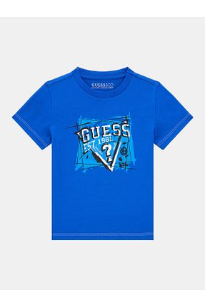 تیشرت آبی بچه گانه یقه دوچرخه Guess - کد 844611323