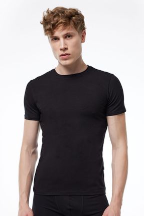 تی شرت مشکی مردانه رگولار یقه گرد مودال تکی کد 3541362