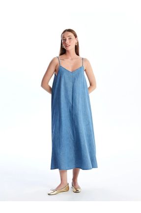 لباس آبی زنانه جین ریلکس بند دار کد 833267956