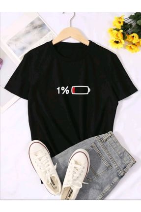 تی شرت مشکی زنانه اورسایز یقه گرد پنبه (نخی) تکی طراحی کد 825183299