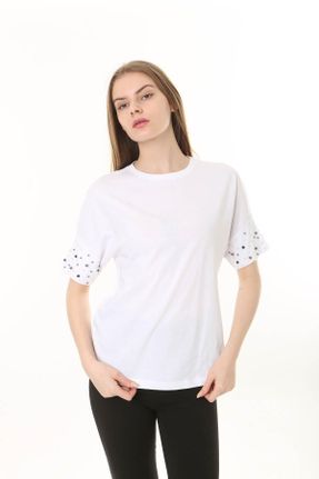 تی شرت سفید زنانه رگولار یقه گرد بیسیک کد 831963823