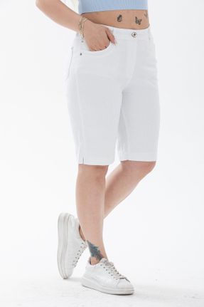 شلوارک سفید زنانه فاق بلند پنبه (نخی) بافتنی کد 737348702