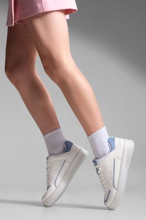 کفش اسنیکر آبی زنانه بند دار چرم مصنوعی کد 801390131