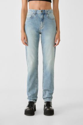 شلوار جین آبی زنانه پاچه لوله ای فاق بلند پنبه (نخی) استاندارد کد 787877251