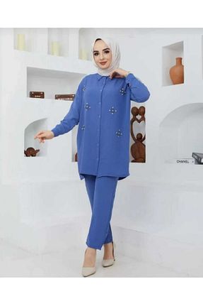 ست بالاتنه و پائین تنه حجاب سرمه ای زنانه اورسایز ECK MODA - کد 834379535