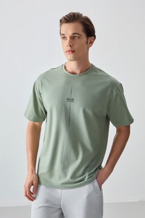 تی شرت سبز مردانه رگولار یقه گرد پنبه - پلی استر تکی جوان کد 812609836
