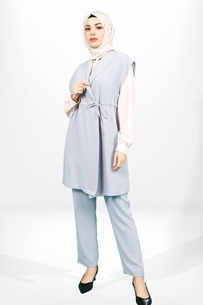 ست بالاتنه و پائین تنه حجاب طوسی زنانه رگولار SheFa - کد 844910376