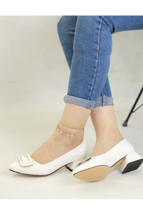 کفش کلاسیک سفید زنانه چرم مصنوعی پاشنه کوتاه ( 4 - 1 cm ) کد 809856394