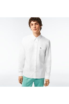 پیراهن سفید مردانه رگولار یقه دکمه دار کتان کد 670290984