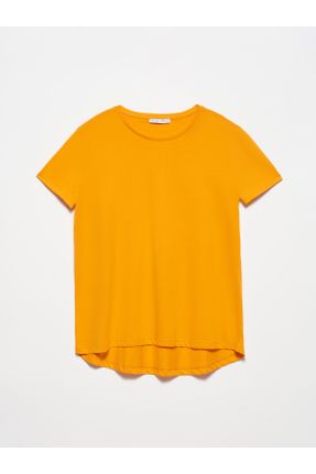 تی شرت نارنجی زنانه رگولار یقه گرد تکی بیسیک کد 250728536