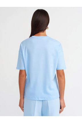 تی شرت آبی زنانه رگولار یقه گرد تکی بیسیک کد 841577977