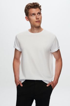 تی شرت سفید مردانه رگولار یقه گرد تکی کد 68584628