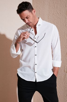 پیراهن سفید مردانه رگولار یقه دکمه دار پلی استر کد 730903088