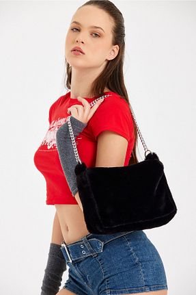 کیف دوشی مشکی زنانه پارچه ای fluffy - کد 369160298