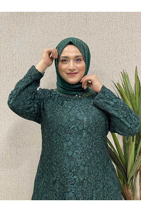 لباس مجلسی حجاب سبز زنانه یقه دوچرخه Butik büyük beden - کد 98382609