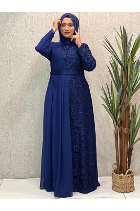 لباس سایز بزرگ سرمه ای زنانه شیفون Butik büyük beden - کد 736475546