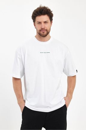 تی شرت سفید مردانه اورسایز یقه گرد تکی بیسیک کد 817120768