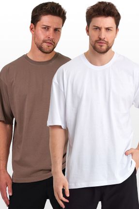 تی شرت سفید مردانه اورسایز یقه گرد 2