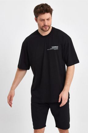 تی شرت مشکی مردانه اورسایز یقه گرد تکی بیسیک کد 695874433