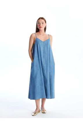 لباس آبی زنانه جین ریلکس بند دار کد 833267956