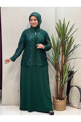 لباس سایز بزرگ سبز زنانه دانتل Butik büyük beden - کد 832316099