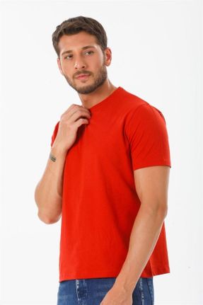 تی شرت قرمز مردانه رگولار یقه گرد پنبه (نخی) تکی طراحی کد 365716949