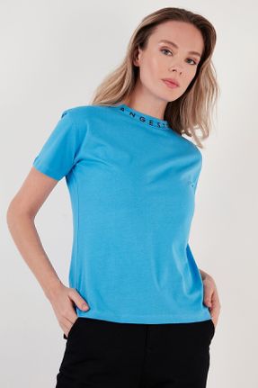 تی شرت آبی زنانه رگولار یقه گرد پنبه (نخی) بیسیک کد 232173722