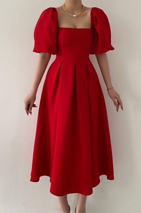 لباس قرمز زنانه بافتنی بافت آستین-بلند پارتی کد 808840049