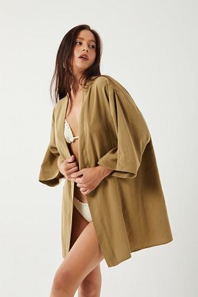 کیمونو و کافتان خاکی زنانه بافتنی Butik - کد 844743843