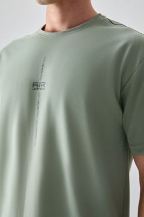 تی شرت سبز مردانه رگولار یقه گرد پنبه - پلی استر تکی جوان کد 812609836