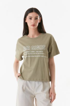 تی شرت خاکی زنانه رگولار یقه گرد کد 833602924