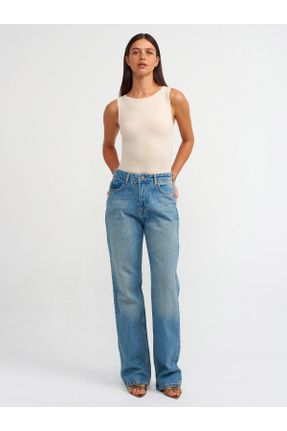 شلوار جین آبی زنانه فاق بلند بلند کد 827880311