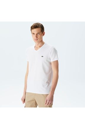 تی شرت سفید مردانه رگولار یقه هفت تکی کد 4590315