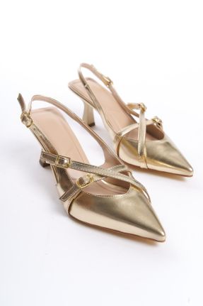 کفش پاشنه بلند کلاسیک طلائی زنانه چرم مصنوعی پاشنه نازک پاشنه متوسط ( 5 - 9 cm ) کد 799490705