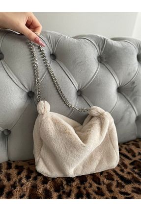 کیف دوشی بژ زنانه پارچه ای fluffy - کد 368319244