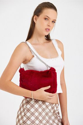 کیف دوشی زرشکی زنانه پارچه ای fluffy - کد 365703005