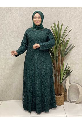 لباس مجلسی حجاب سبز زنانه یقه دوچرخه Butik büyük beden - کد 98382609
