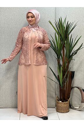 لباس سایز بزرگ صورتی زنانه دانتل Butik büyük beden - کد 832315991