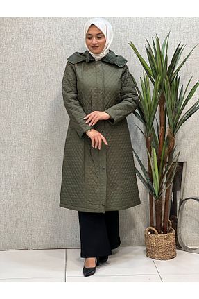 پالتو پشمی حجاب خاکی زنانه سایز بزرگ Butik büyük beden - کد 769293409