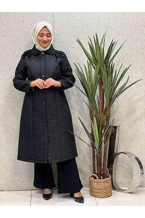 پالتو پشمی حجاب مشکی زنانه سایز بزرگ Butik büyük beden - کد 769280654