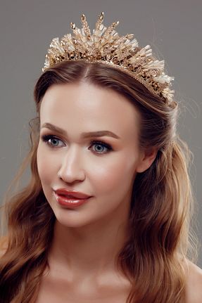 تاج طلائی زنانه سنگ کریستال Simay Aksesuar - کد 844544161