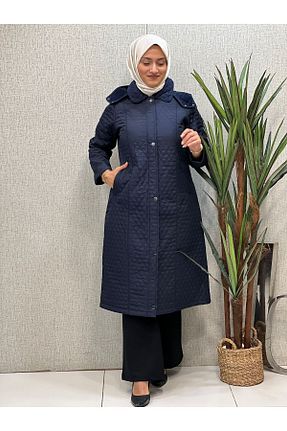 پالتو پشمی حجاب سرمه ای زنانه سایز بزرگ Butik büyük beden - کد 769282146