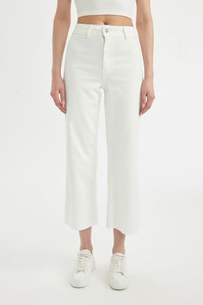 شلوار جین سفید زنانه فاق بلند کد 830830262