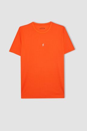 تی شرت نارنجی مردانه رگولار یقه گرد تکی بیسیک کد 808484316