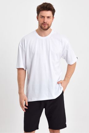 تی شرت سفید مردانه اورسایز یقه گرد تکی بیسیک کد 696435414